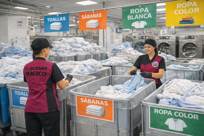 Clasificación de ropa por tipo: sábanas, toallas, ropa blanca y ropa de color